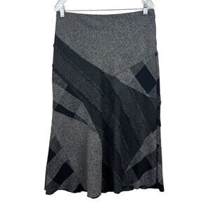 Richards‎ Malcolm Midi Skirt Flared Hem Fringe Trim Panel Gray Black Women Sz 6